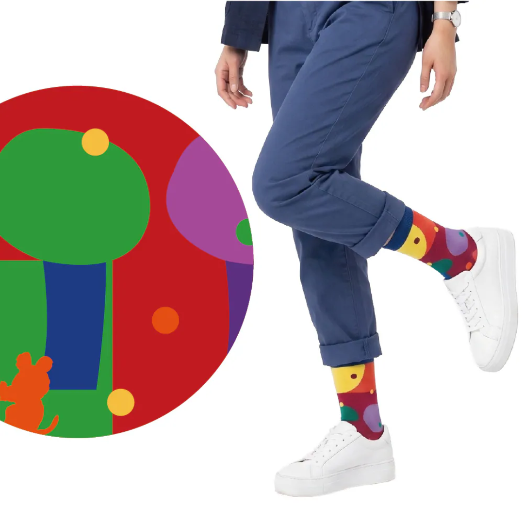 【SOUNDS GOOD. x 愛啟兒藝廊】創作襪 - 紅色馬戲團